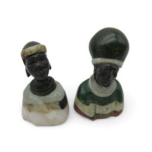 Small Stone Bust Set Hand Carved in Africa 3.5" and 2.7"
